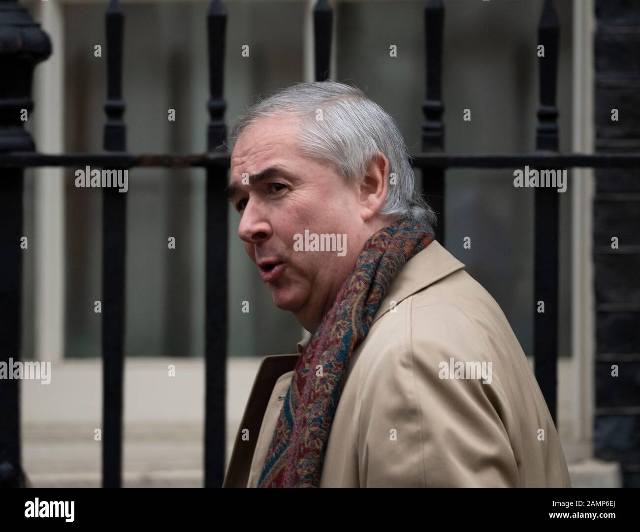 Downing Street, London, UK. 14th January 2020. Geoffrey Cox QC, Attorney General in Downing Street for weekly cabinet meeting. Credit: Malcolm Park/Alamy. Stock Photo