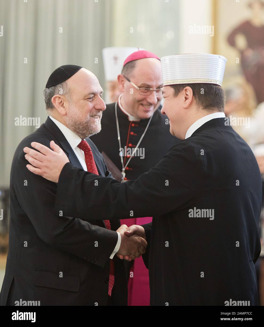 January 14, 2020, Warsaw, Mazovian, Poland: New Year's Meeting of The Presidential Couple With Representatives of Churches And Religious Associations as Well as National And Ethnic Minorities Present in Poland..in the picture: MICHAEL SCHUDRICH,WOJCIECH POLAK,TOMASZ MISKIEWICZ. (Credit Image: © Hubert Mathis/ZUMA Wire) Stock Photo