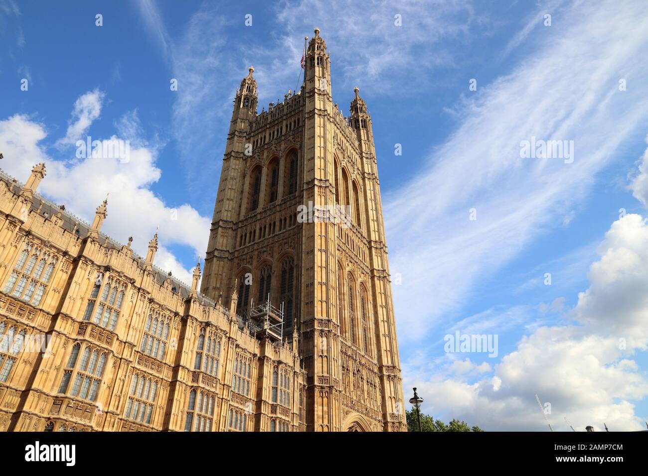 Palace of Westminster in London. Victoria Tower. Stock Photo