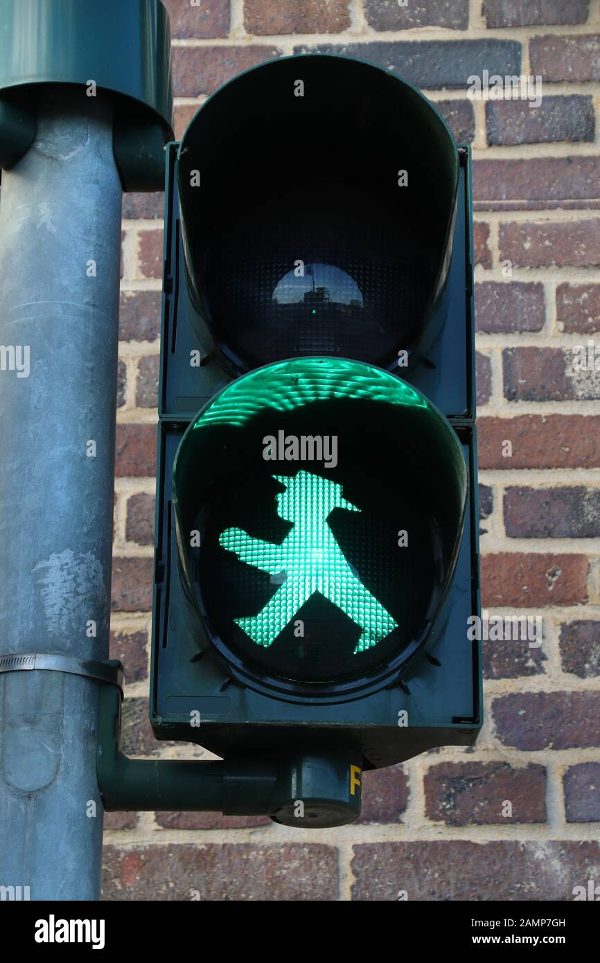 German traffic light - pedestrian green light. Typical pedestrian symbol in  Germany Stock Photo - Alamy