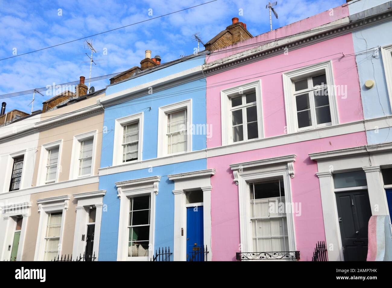 Notting Hill, London. Colorful residential neighborhood architecture. Stock Photo