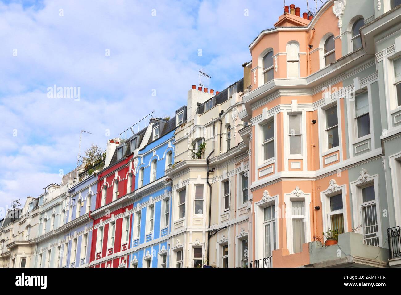 Notting Hill, London. Colorful residential neighborhood architecture. Stock Photo