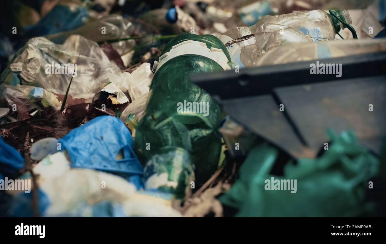 Closeup of waste plastic, consumerism issue on garbage disposal