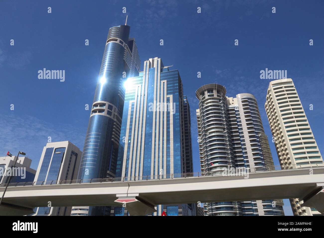 Dubai skyscrapers in Trade Centre district. Office building skyline