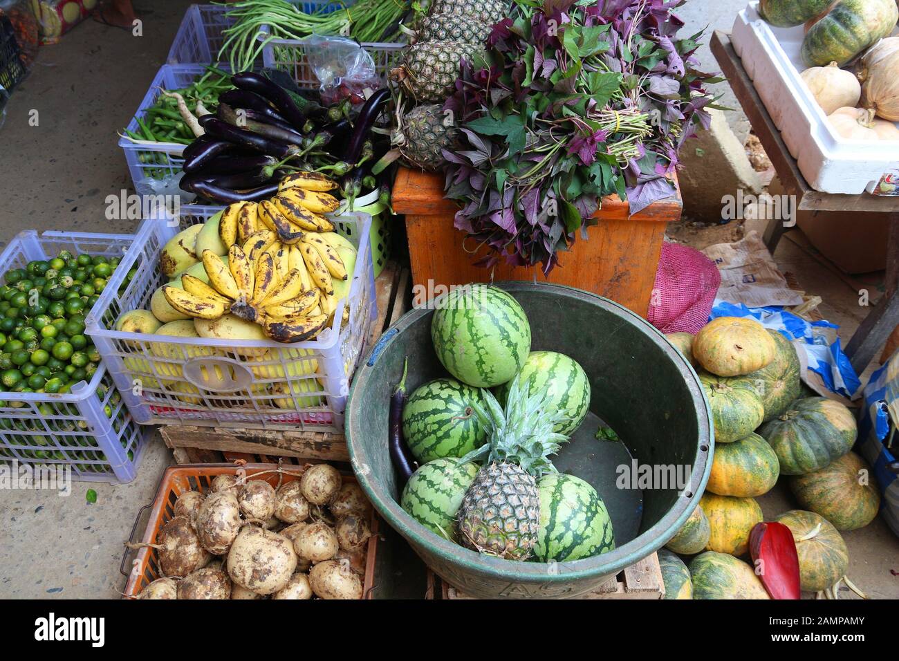 Locally grown fruit and vegetables in El Nido market, Palawan island