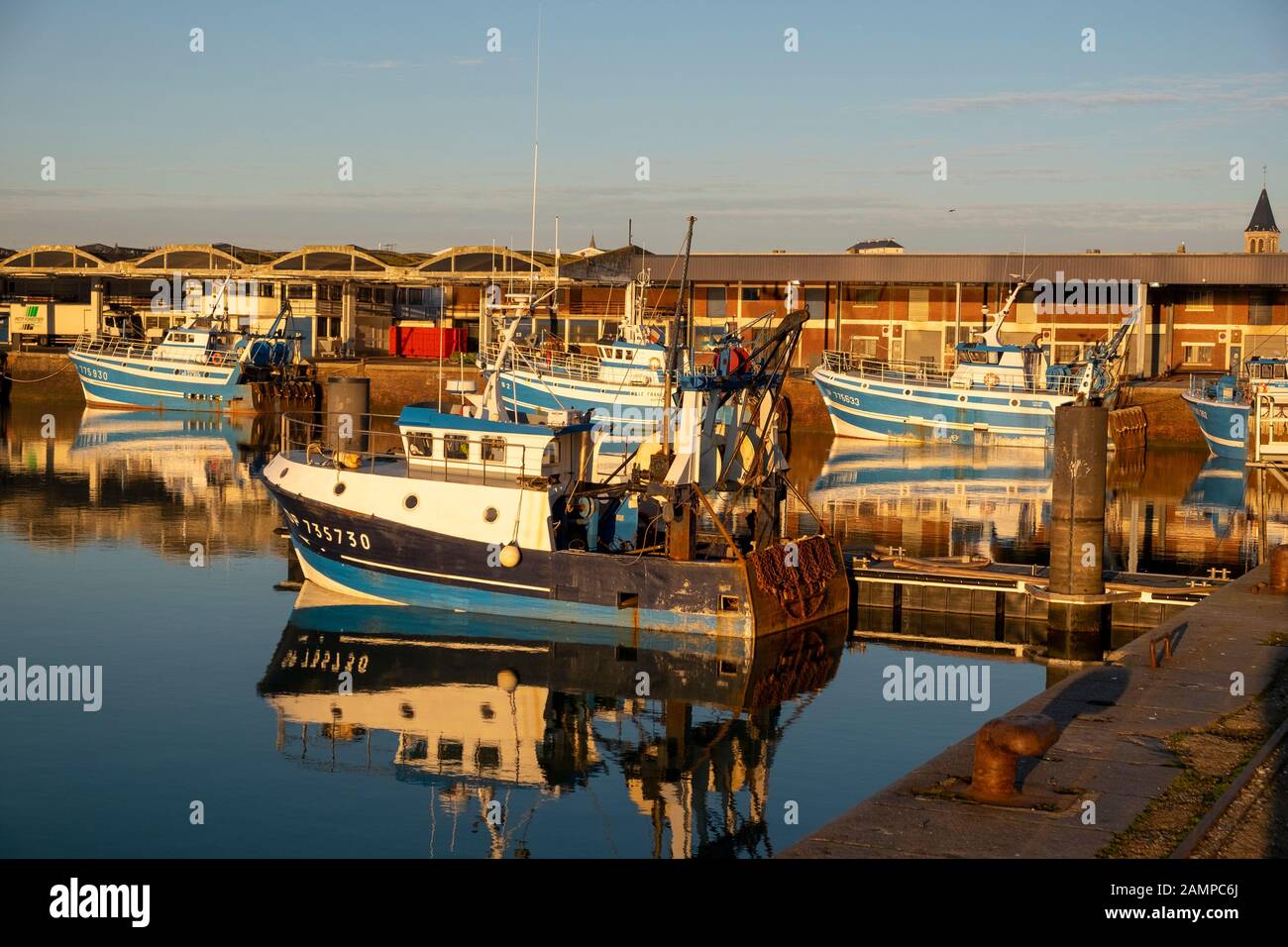 The port of Dieppe: fishing trawlers are moors quayside in the Bassin Duquesne Stock Photo