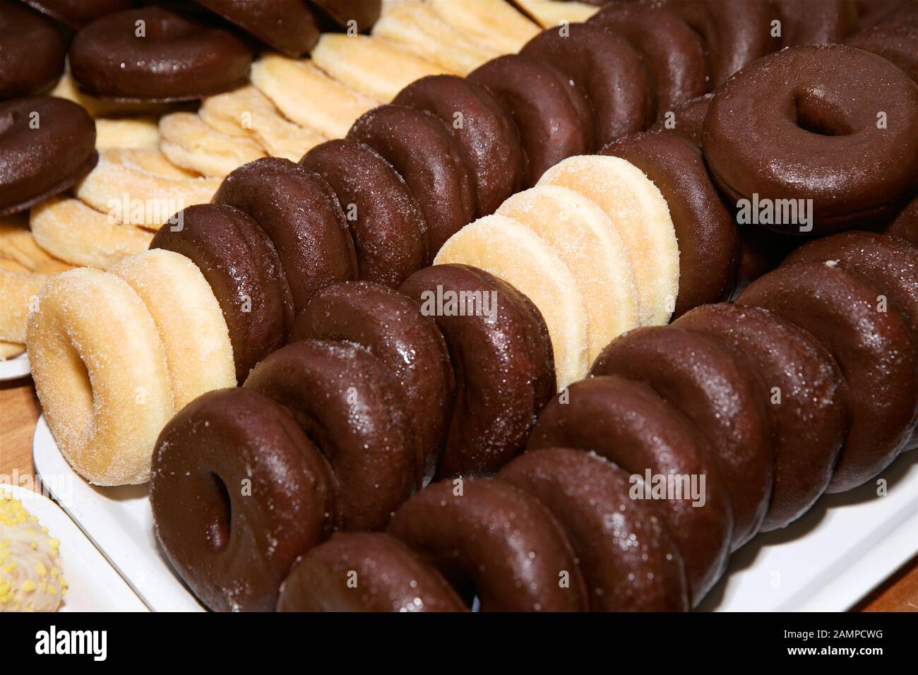 Collection of donuts in rows. Stock Photo