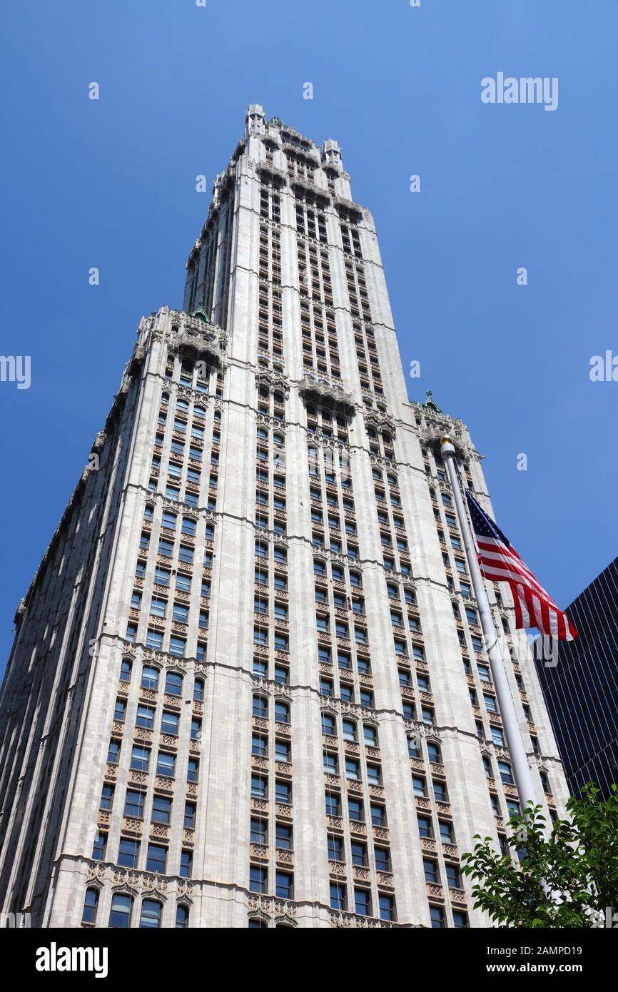 NEW YORK, USA - JULY 7, 2013: Woolworth Building exterior view in New York. Woolworth Building was the tallest in the world from 1913 to 1930. Stock Photo