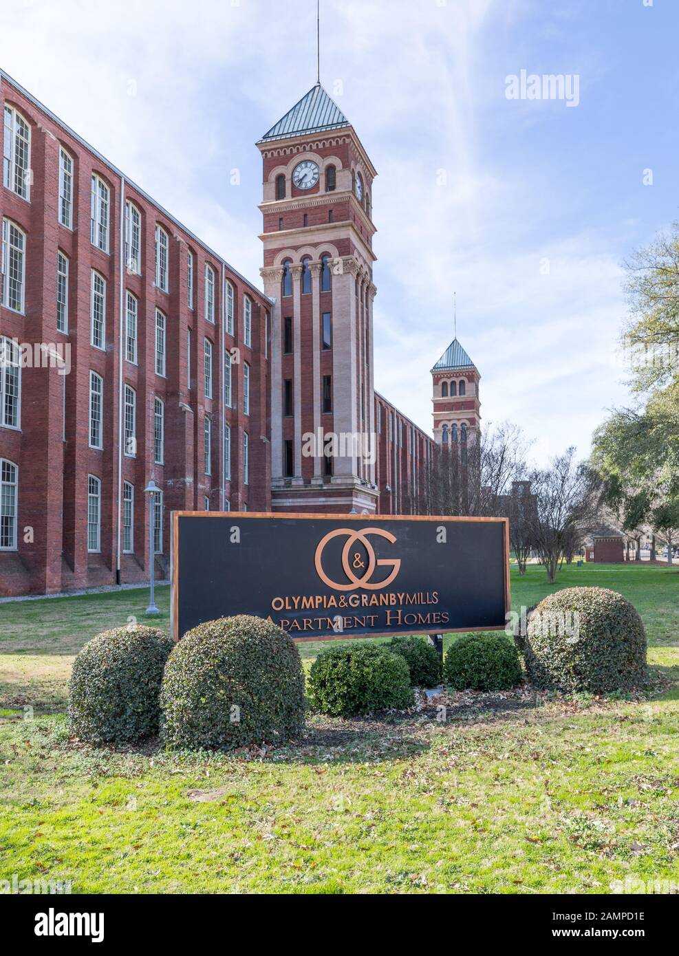 COLUMBIA, SC, USA-9 JANUARY 2010: Olympia & Granby Mills Apartment Homes, in buildings opened in 1899 as the largest cotton mill in the world under on Stock Photo