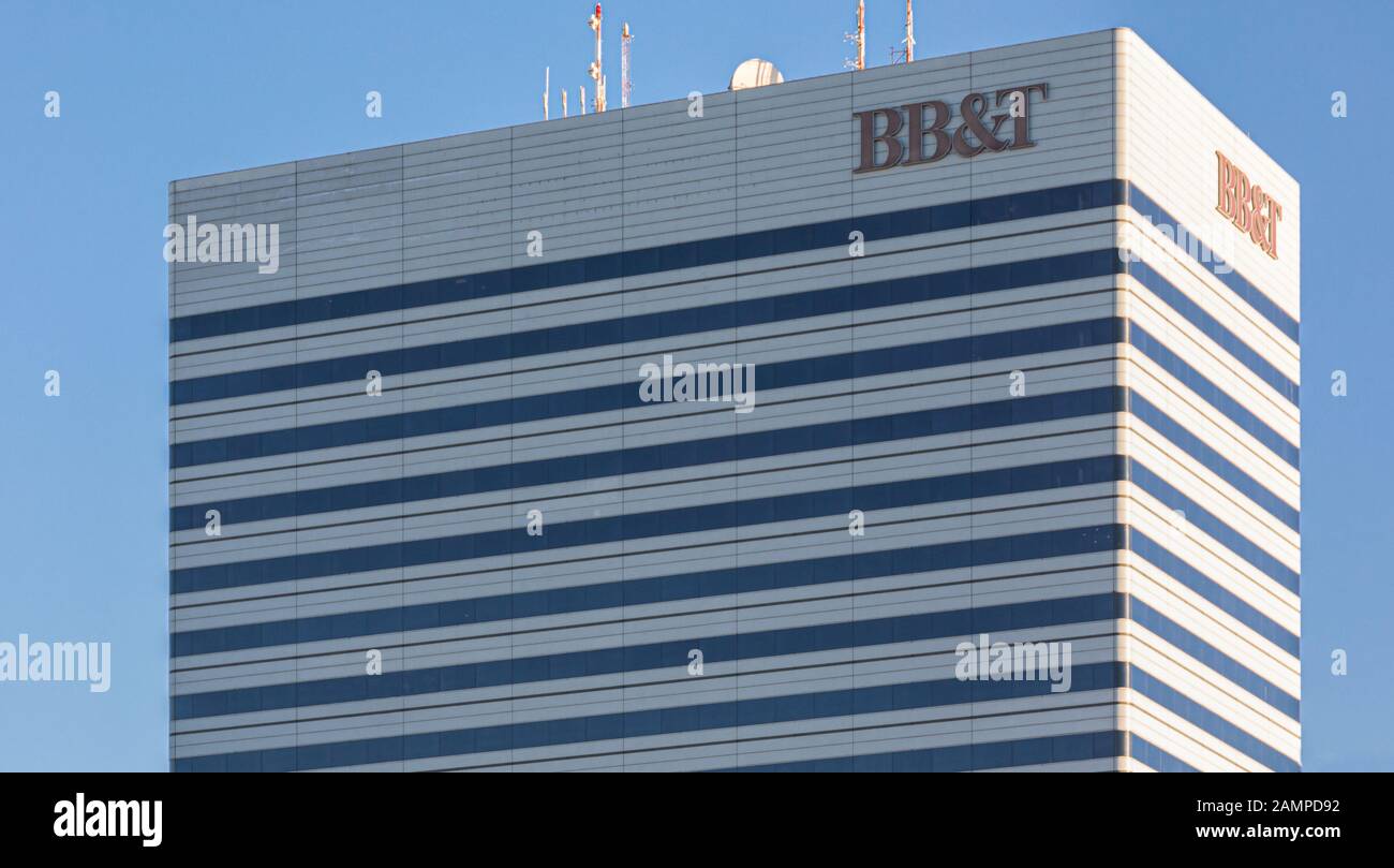 COLUMBIA, SC, USA-8 JANUARY 2010: BB&T tower in downtown, showing top ...
