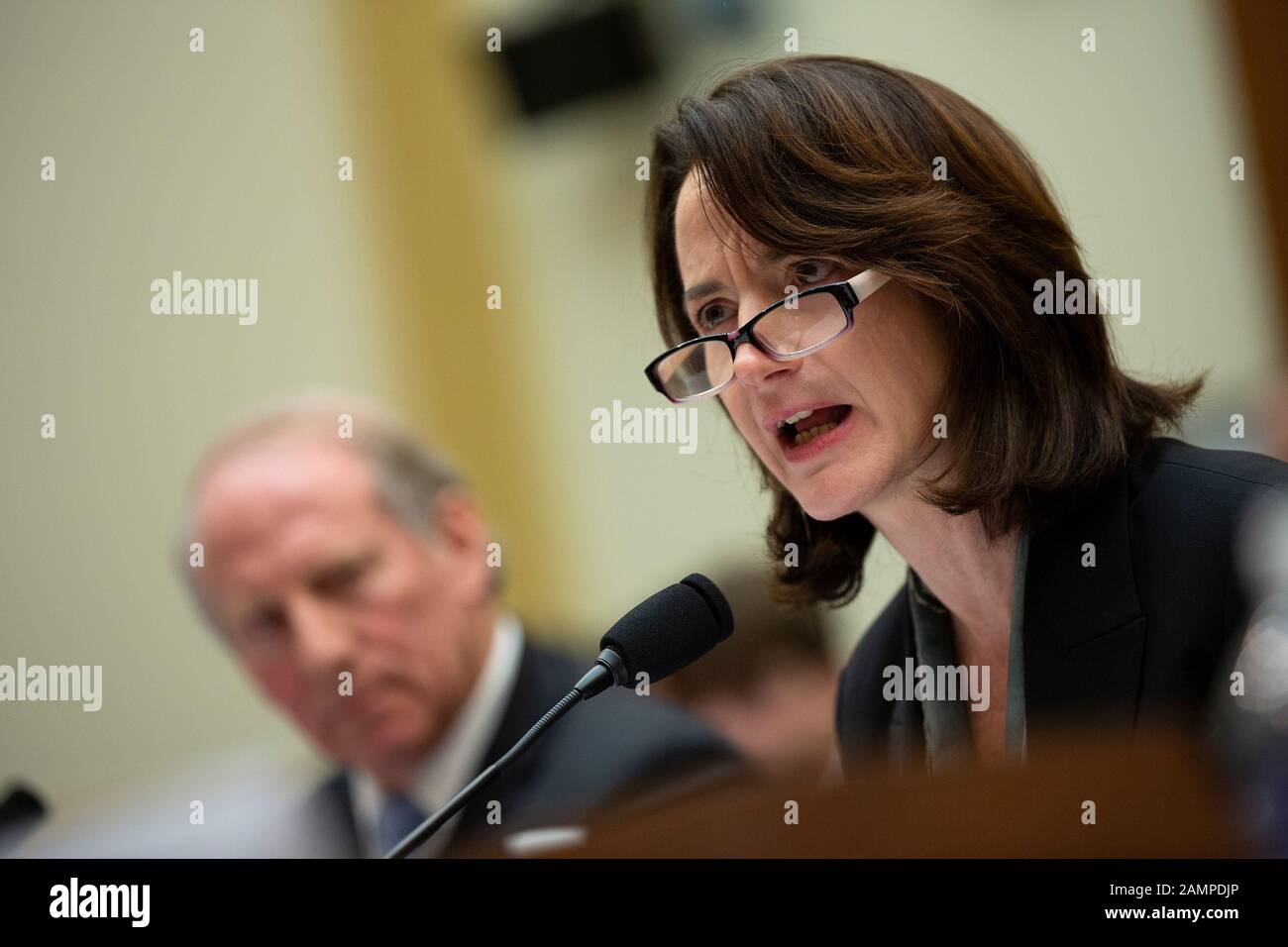 Avril Haines, Former Deputy National Security Advisor and Former Deputy Director of the Central Intelligence Agency, along with Richard Haass Ph.D., President of the Council on Foreign Relations, and Stephen J. Hadley, Former National Security Advisor, testify before the U.S. House Committee on Foreign Relations at the United States Capitol in Washington, DC, U.S., on Tuesday, January 14, 2020, following a U.S., drone strike that killed Iranian military leader Qasem Soleimani on January 3, 2020. United States Secretary of State Mike Pompeo, who was supposed to be the key witness appearing be Stock Photo