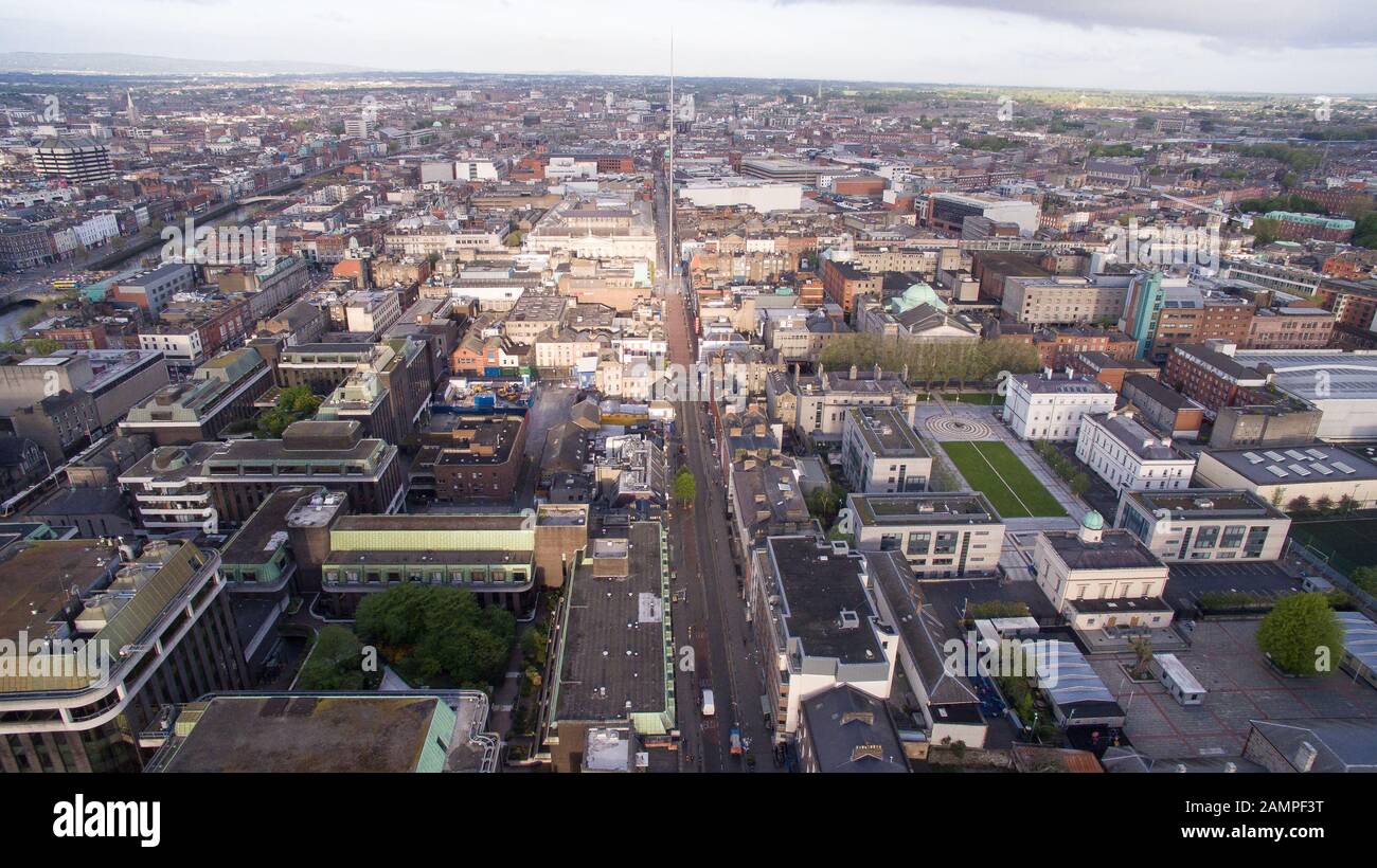 Aerial drone view of the city centre in Dublin, Ireland. Stock Photo