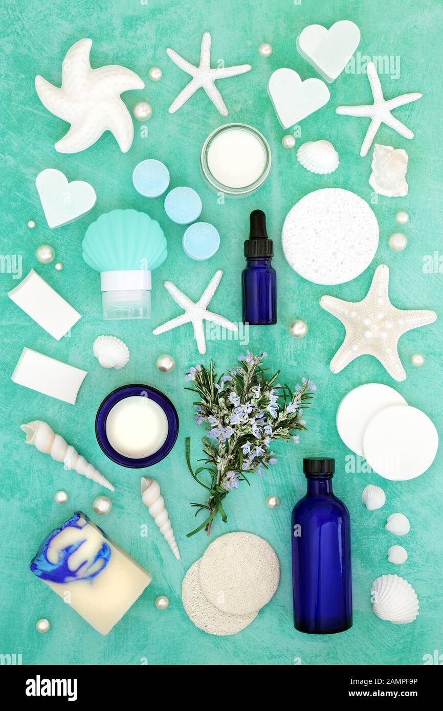 Rosemary herb skin care beauty treatment with cosmetic products. With
