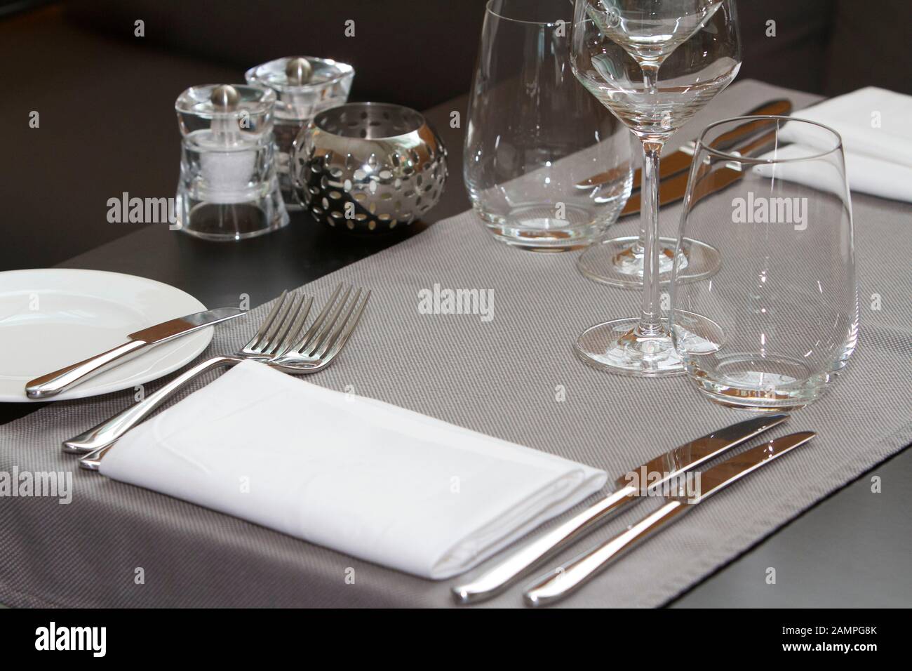 Elegant Table Setting in a Restaurant Stock Photo