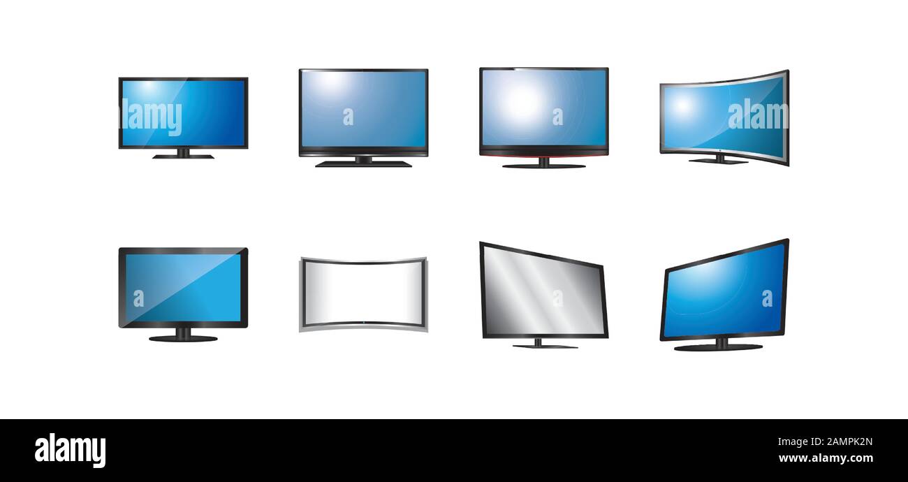 Tv device icon set design, Television gadget technology electronic ...
