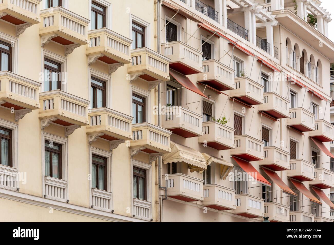 Balconies in the center of Aristotelous Square, Thessaloniki, Greece Stock Photo