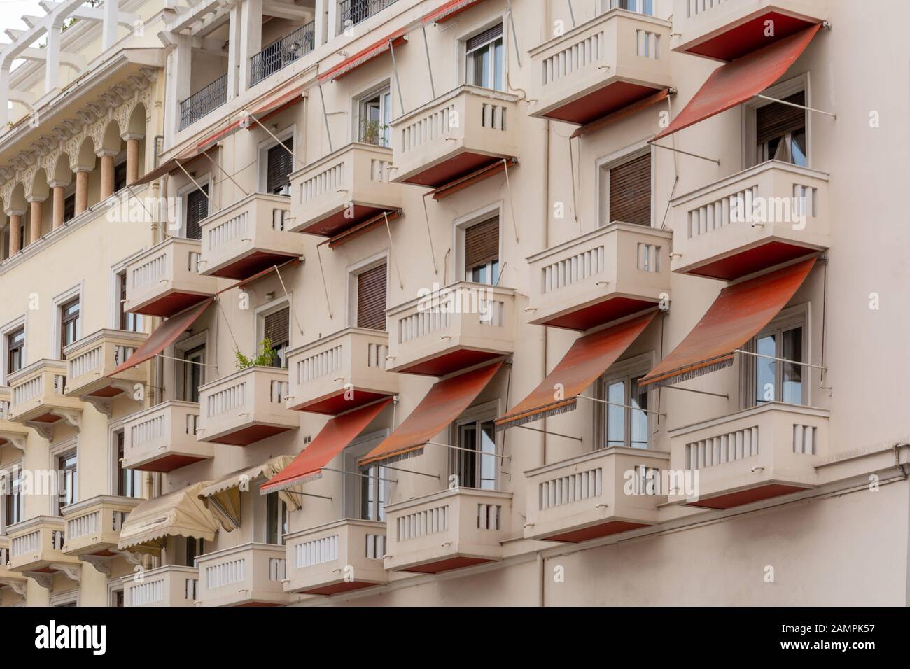 Balconies in the center of Aristotelous Square, Thessaloniki, Greece Stock Photo