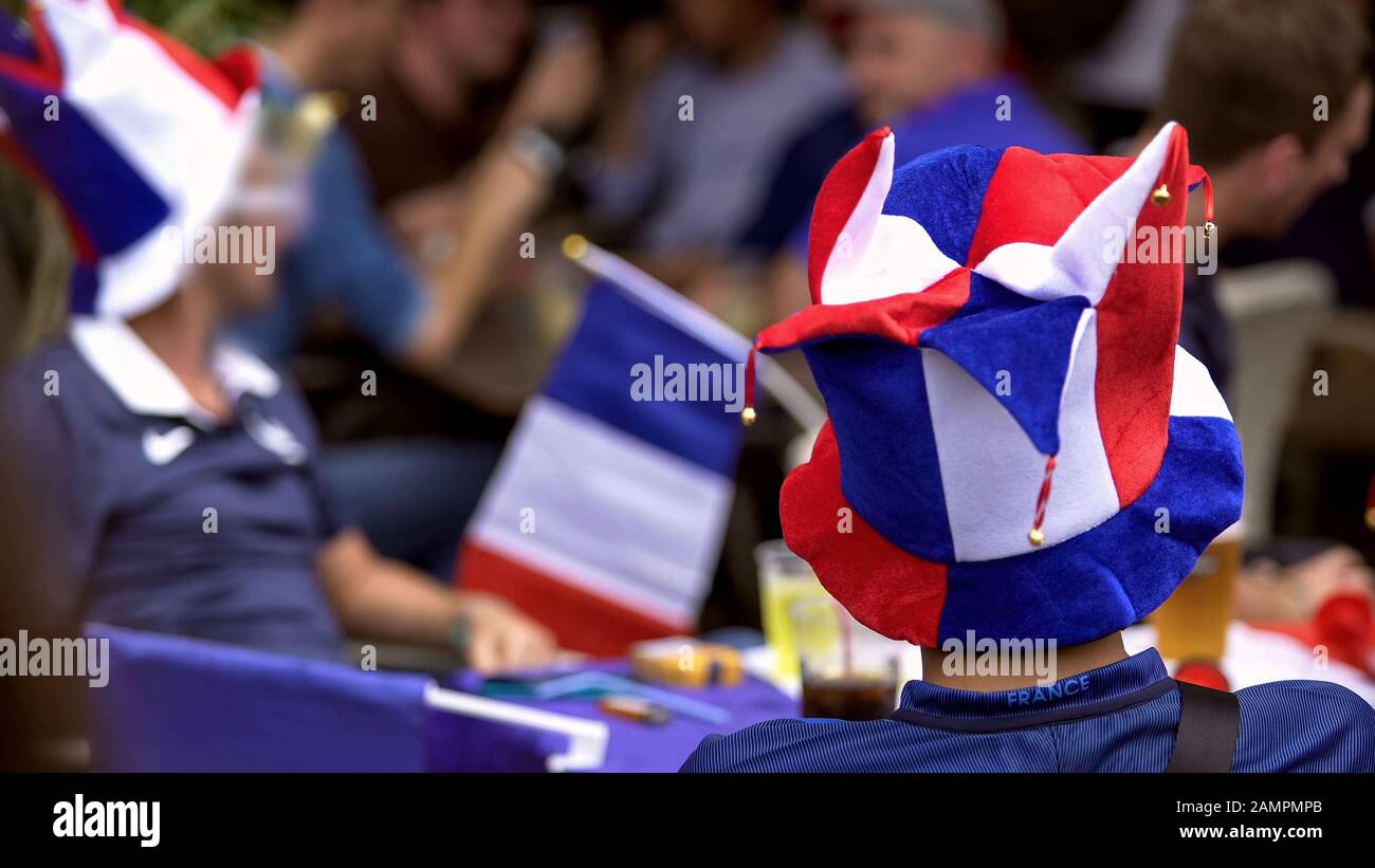 France national football team fans have dinner waiting for start of competition Stock Photo