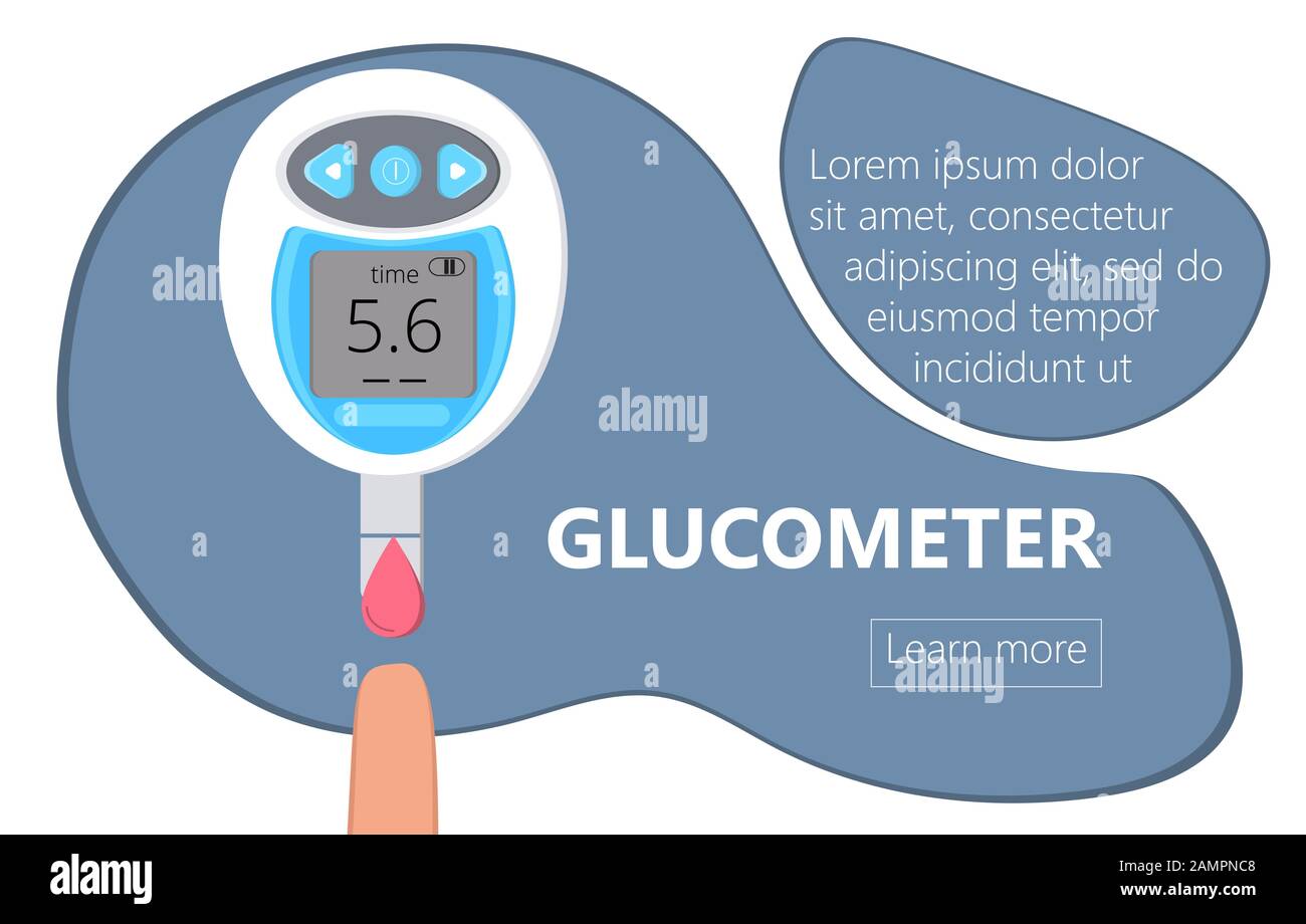 Glucometer for measuring sugar level of diabetics. Blood glucose testing  meter, tiny doctors. Type 2 diabetes and insulin production concept Stock  Vector Image & Art - Alamy