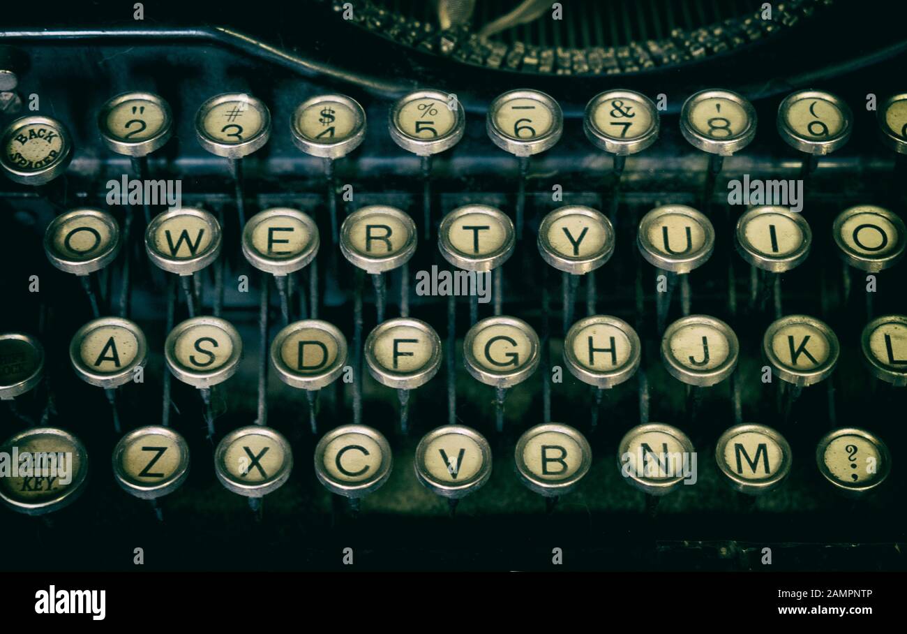 Vintage black typewriter with round keys Stock Photo Alamy