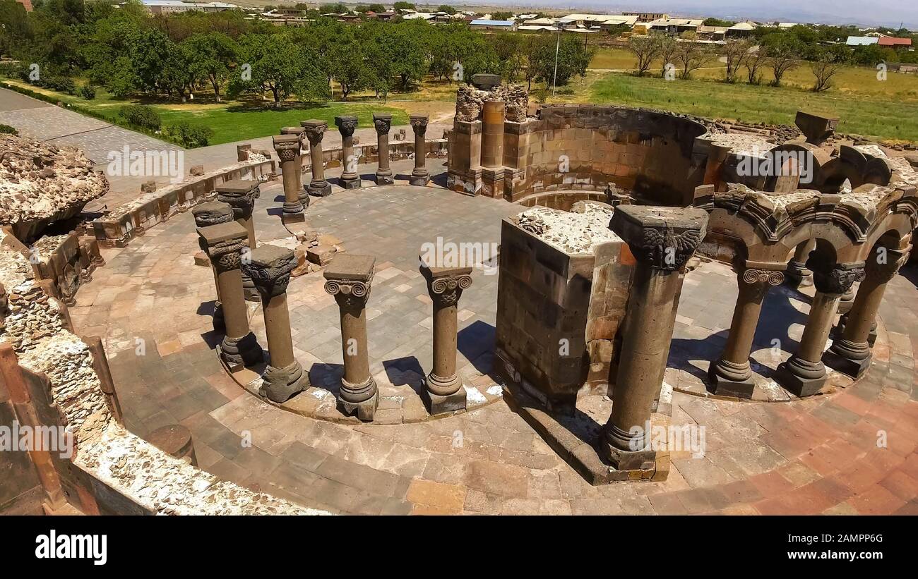 Ruins of ancient Zvartnots Cathedral located in Armavir Province, Armenia Stock Photo