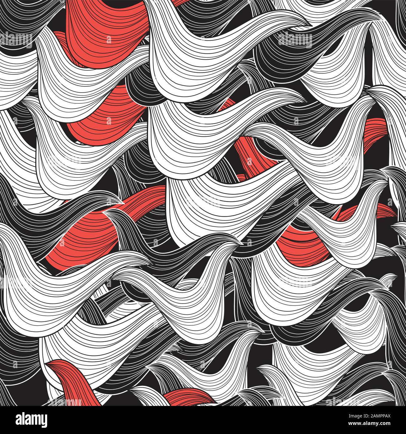 Seamless abstract pattern with waves and lines on a black background Stock Vector