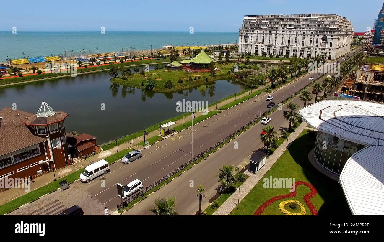 City boulevard and Ardagani Lake in Batumi Georgia, seafront area, tourism Stock Photo