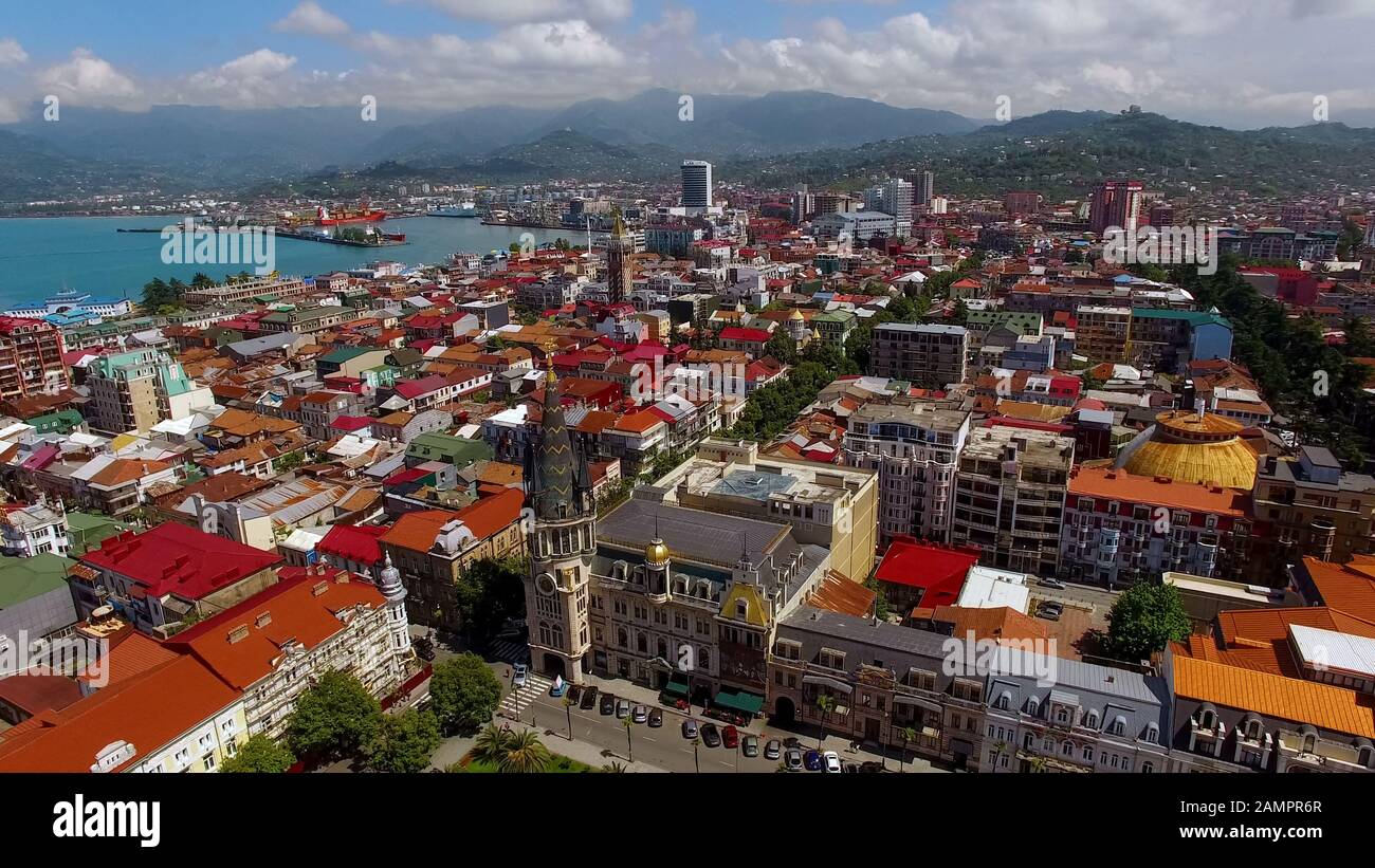 Rooftops of buildings in Batumi, luxurious real estate in