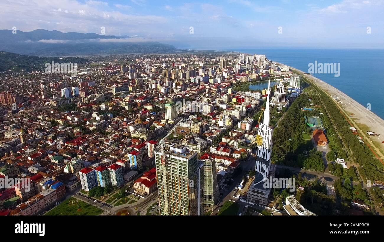 Densely builtup Black Sea resort city, Batumi aerial view