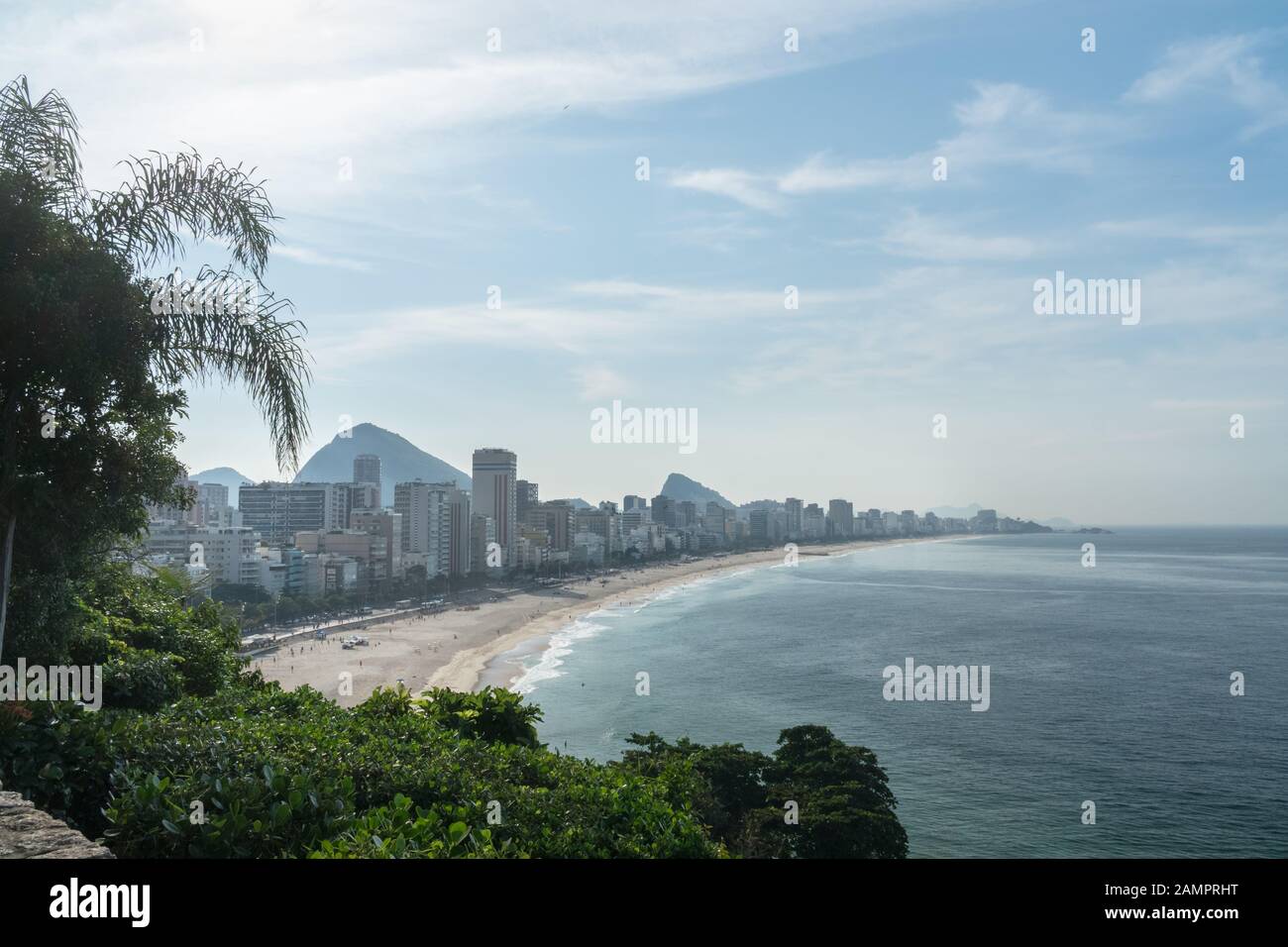 View from the Parque Natural Municipal Penhasco Dois Irmaos Park in Rio de Janeiro of Ipanema Beach. Stock Photo