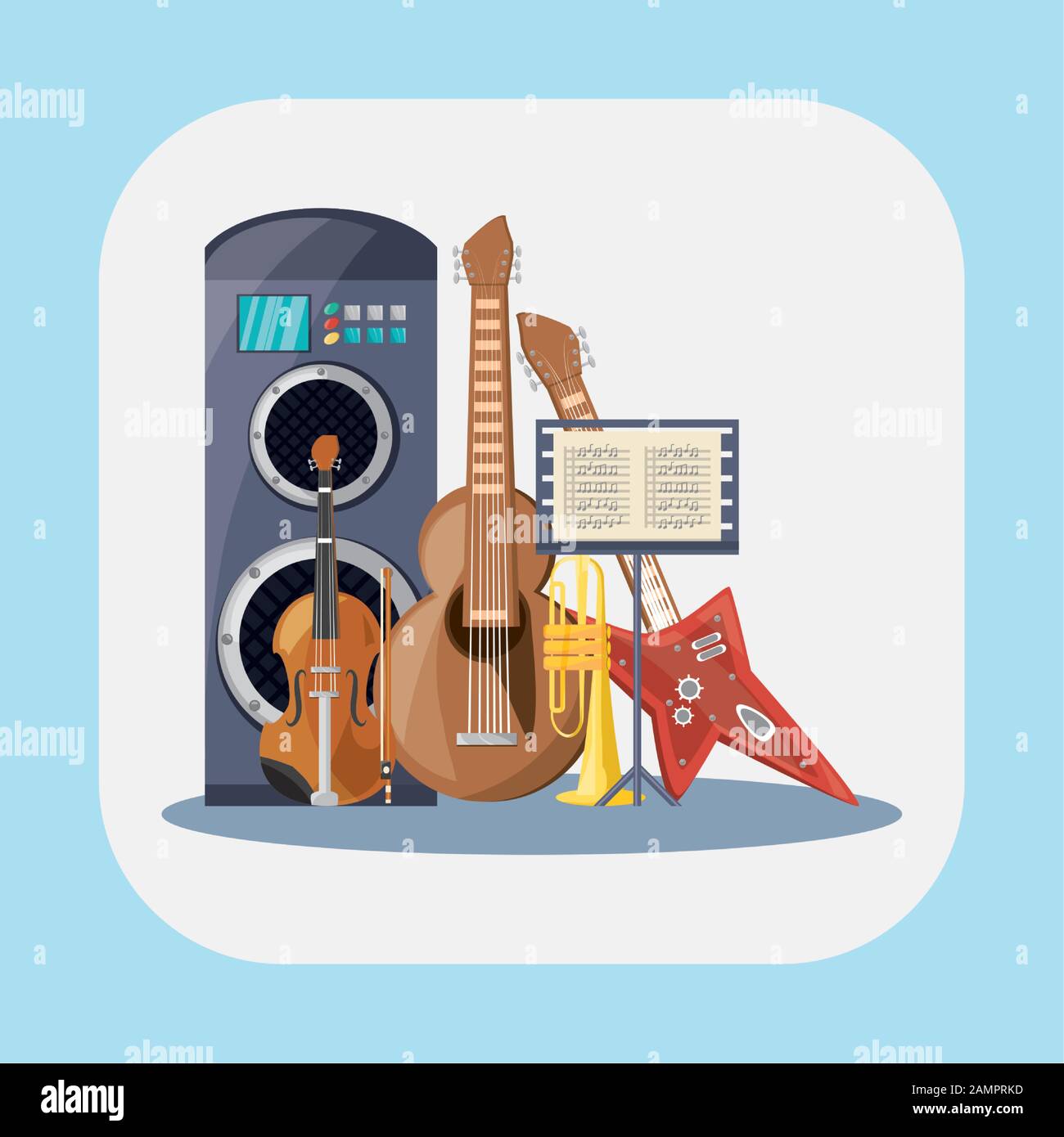 Guitars fiddle trumpet and speaker design, Music sound melody song musical art and composition theme Vector illustration Stock Vector