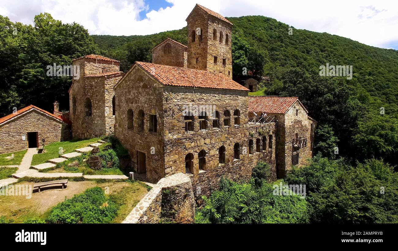 Nekresi monastery building in Georgia, Alazani valley with green trees, tourism Stock Photo