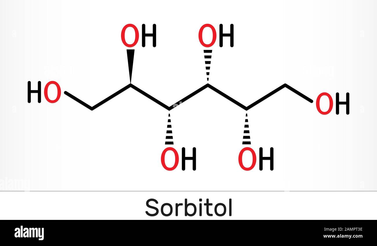 Sorbitol, glucitol molecule. It is polyhydric alcohol with a sweet