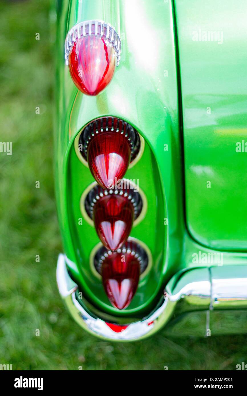 detail of rear lights of classic vintage American car at Stars ...