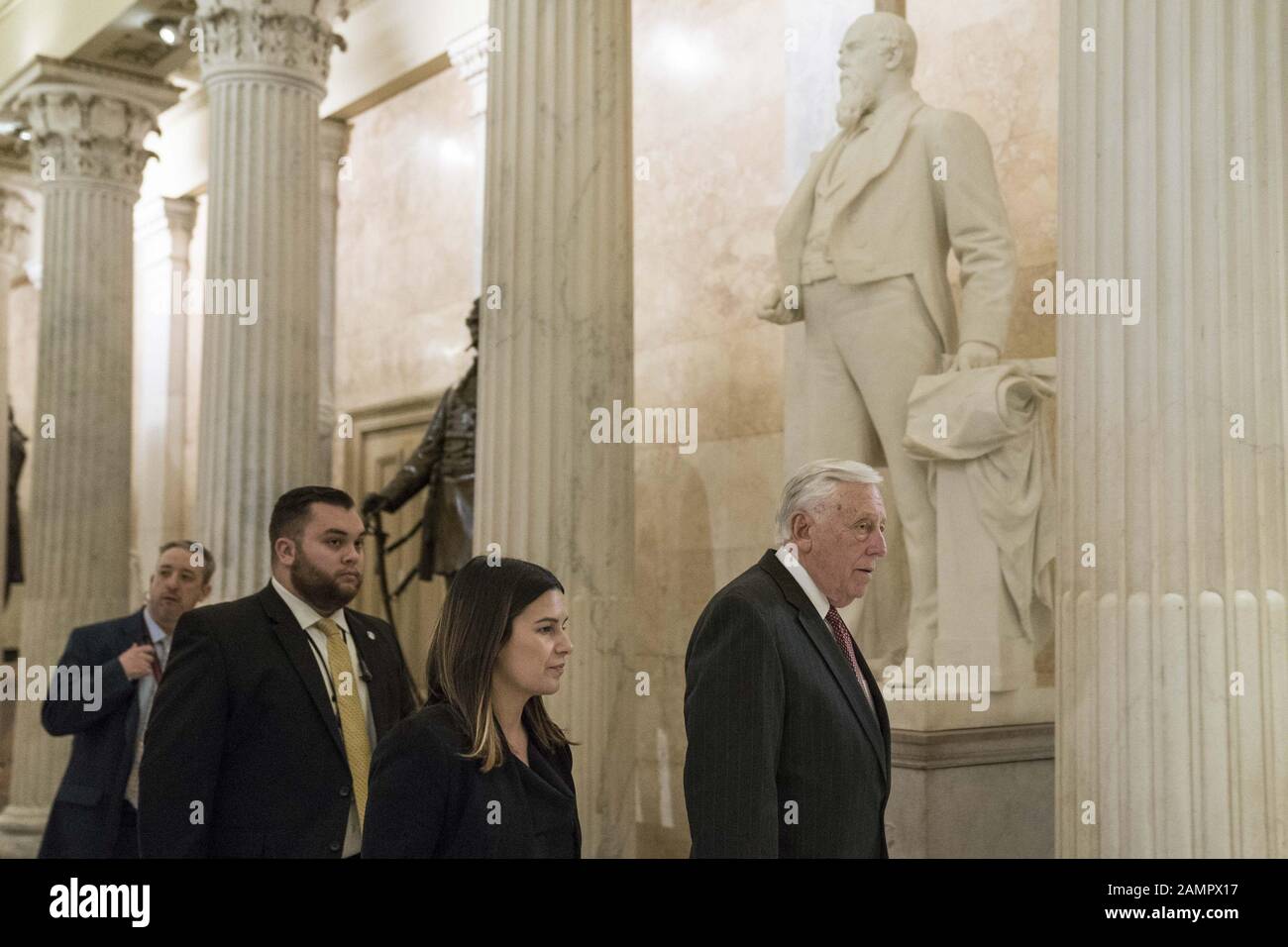 Washington, United States. 14th Jan, 2020. House Democratic leader Steny Hoyer of Maryland walks to attend a press conference marking the ten year anniversary of the Citizens United Decision in the U.S Capitol in Washington, DC on Tuesday, January 14, 2020. It was announced earlier today that House Democrats plan to vote Wednesday to send two articles of impeachment against President Donald Trump to the Senate and to appoint managers for his trial. Photo by Sarah Silbiger/UPI Credit: UPI/Alamy Live News Stock Photo