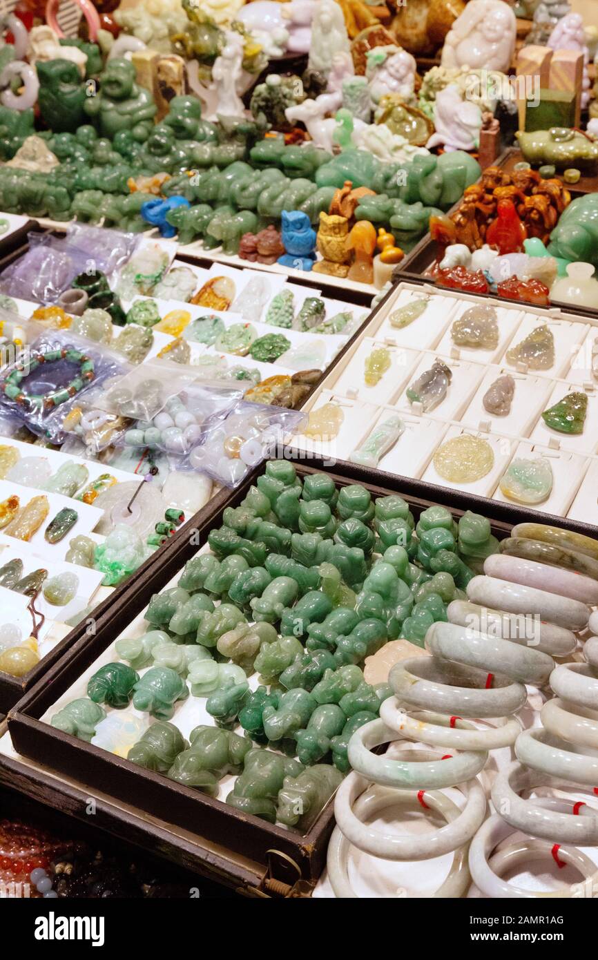 Hong Kong Jade market jade carvings, figurines and trinkets for sale