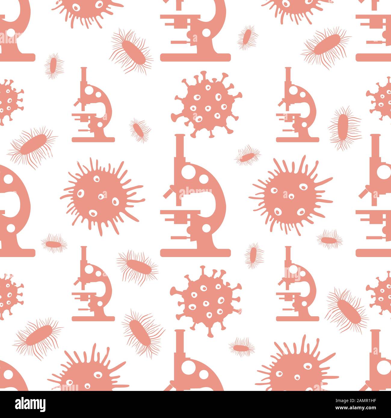 Vector seamless pattern microscope, microbe, virus, bacteria, disease ...