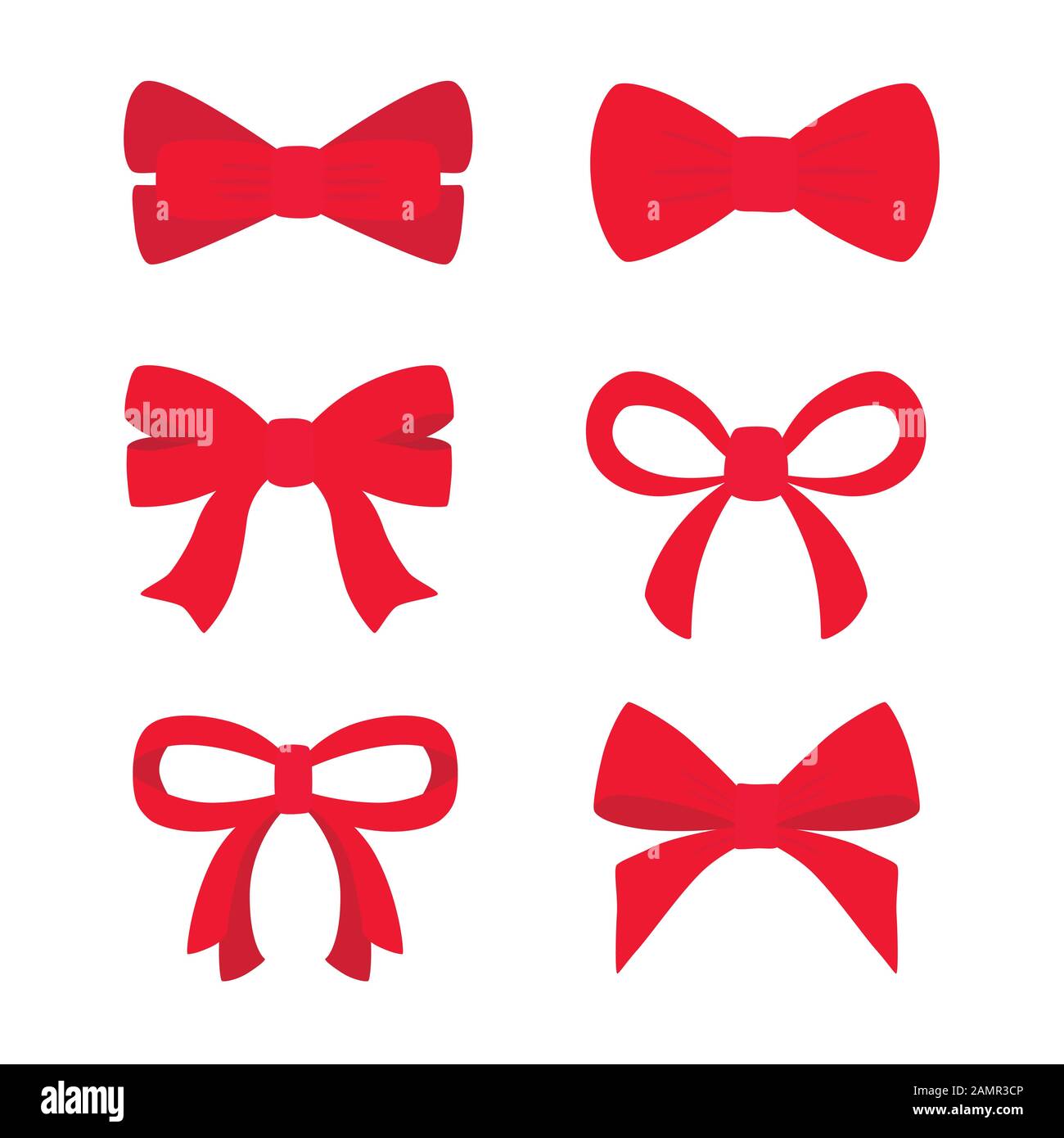 Red bow set for your design. Vector illustration isolated on white background. Stock Vector