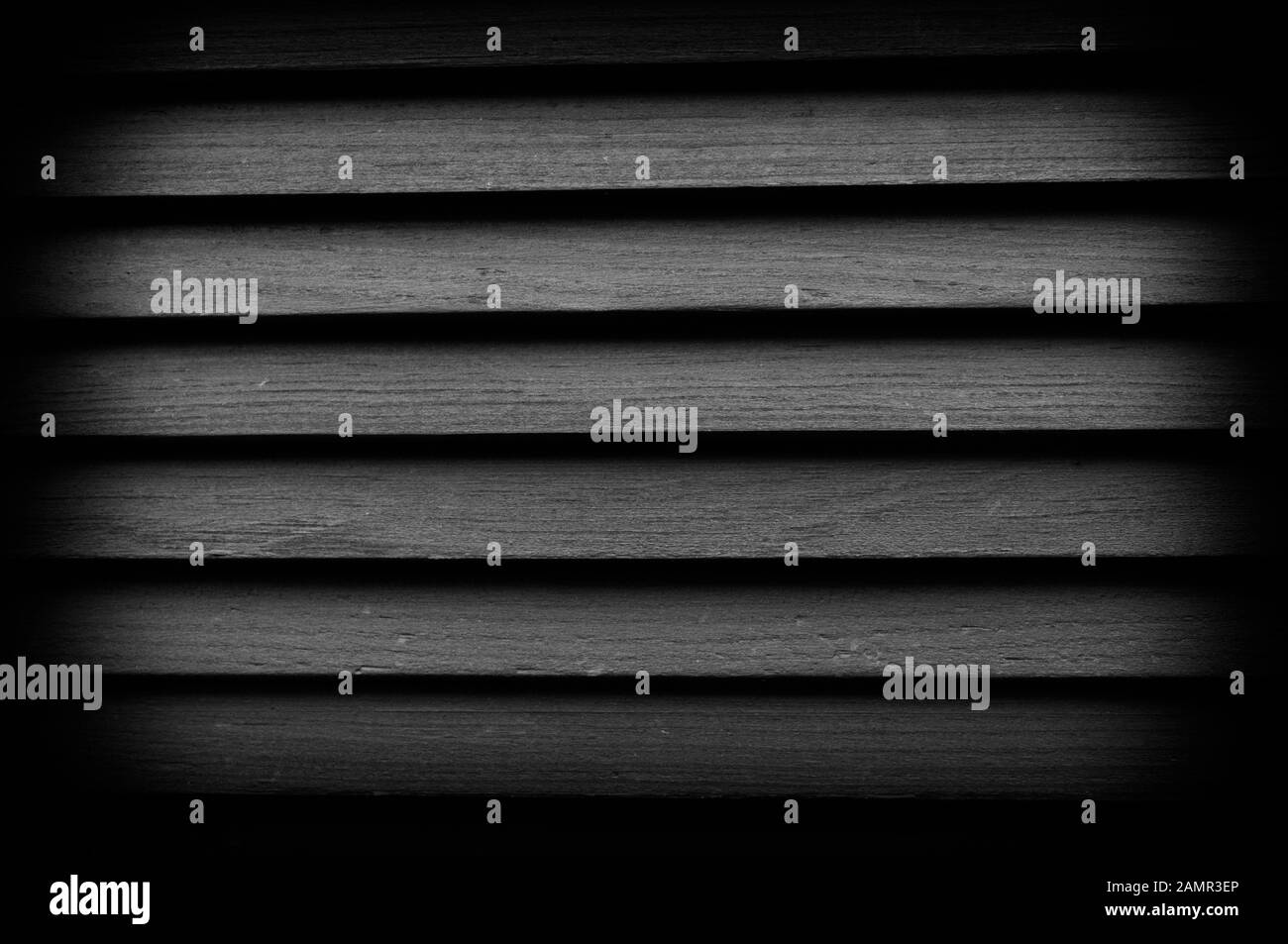 Texture of wooden blinds with vignetting. Great background for any use. Black and white photo. Stock Photo