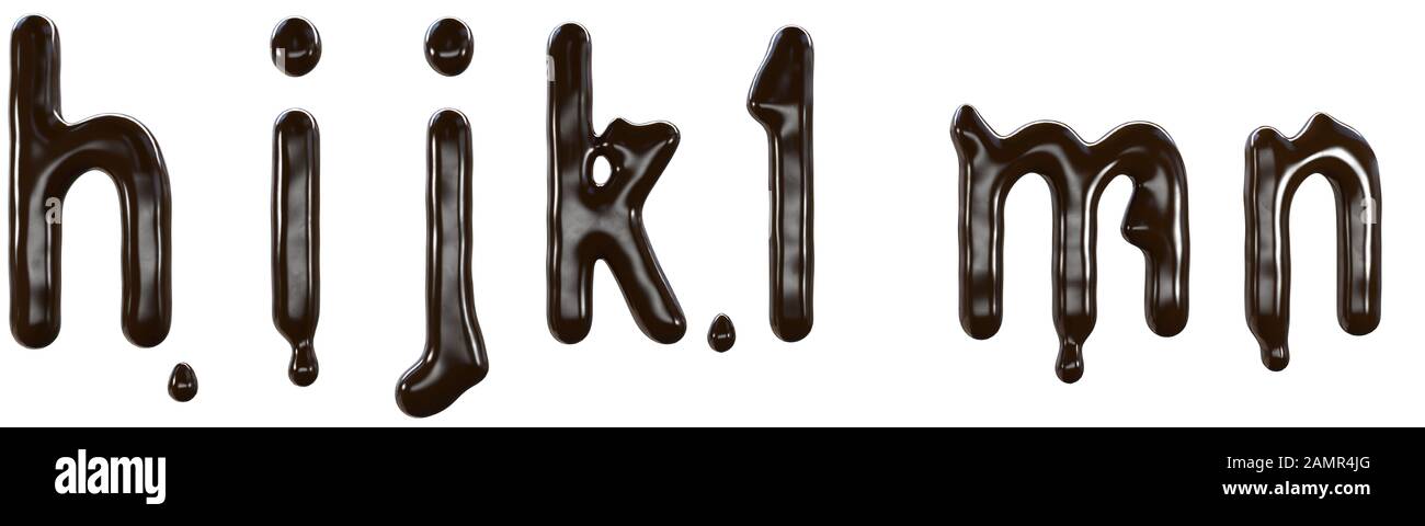 Chocolate font food type for sweet design. 3d render of h i j k l m n letters made from delicious dark chocolate. Stock Photo