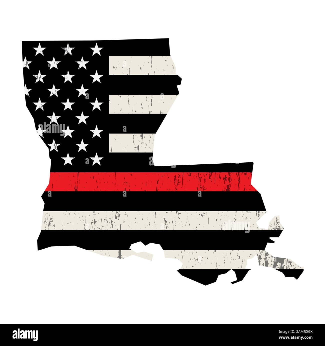 An American flag in the shape of the state of Louisiana firefighter support illustration. Vector EPS 10 available. Stock Photo