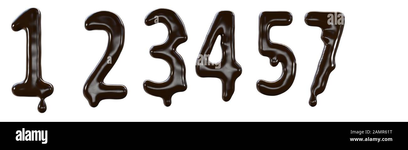 Chocolate font food type for sweet design. 3d render of numbers made from delicious dark chocolate. Stock Photo