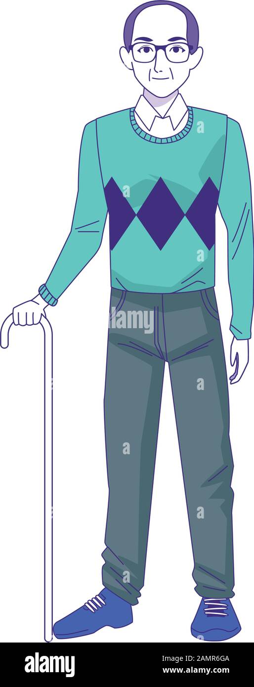 old man standing with cane, colorful design Stock Vector Image & Art ...