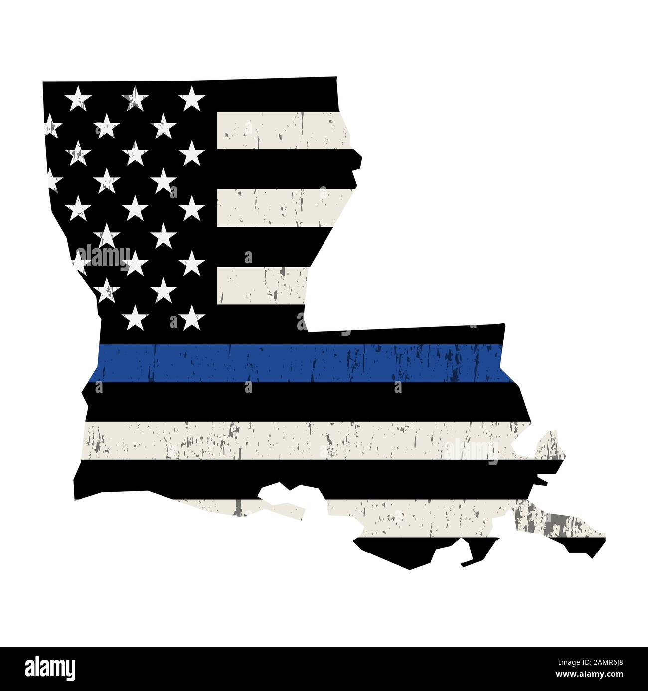 A police support flag in the shape of the state of Louisiana illustration. Vector EPS 10 available. Stock Photo