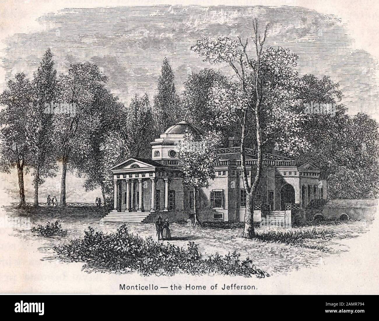 THOMAS JEFFERSON (1743-1826) 3rd President of the United States. His plantation home in Monticello, Virginia,  shown in 1887 Stock Photo