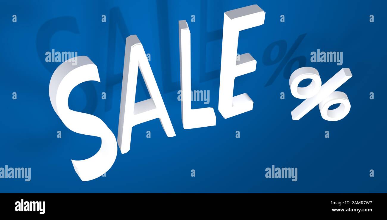 White on blue 3d render of SALE sign. Stock Photo