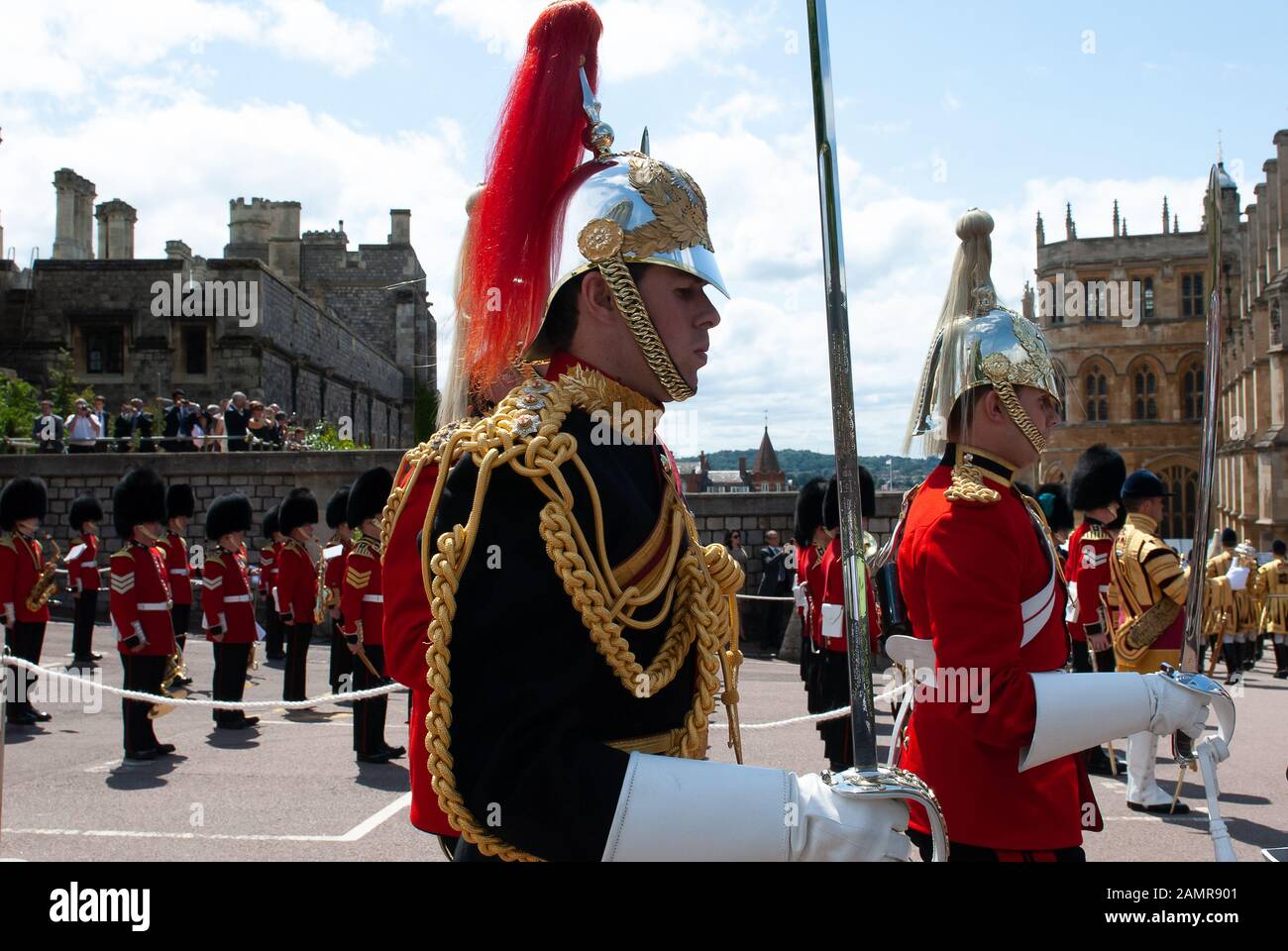 Blues & Royals Soliders on duty at the Garter Ceremony and Procession at Windsor Castle, Berkshire, UK. 13th June, 2011. Credit: Maureen McLean/Alamy Stock Photo