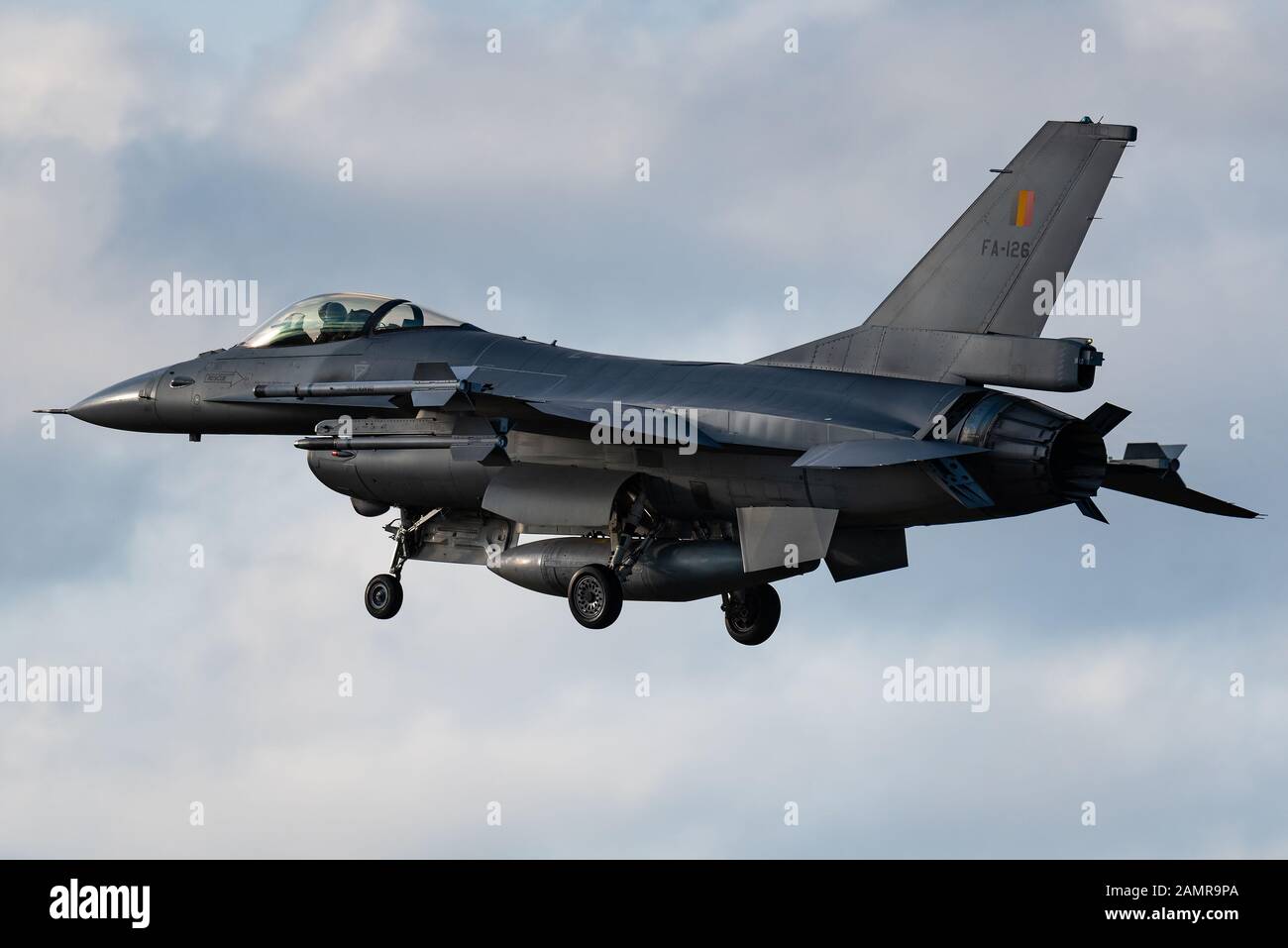 A General Dynamics F-16 Fighting Falcon fighter jet of the Belgian Air Force. Stock Photo