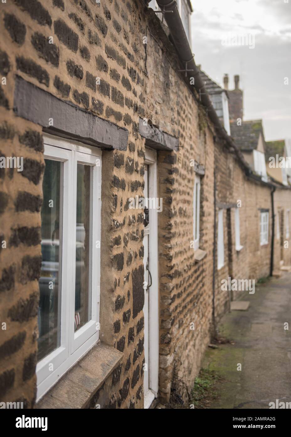Cottages on English historical town street - Oundle, near Peterborough, UK Stock Photo