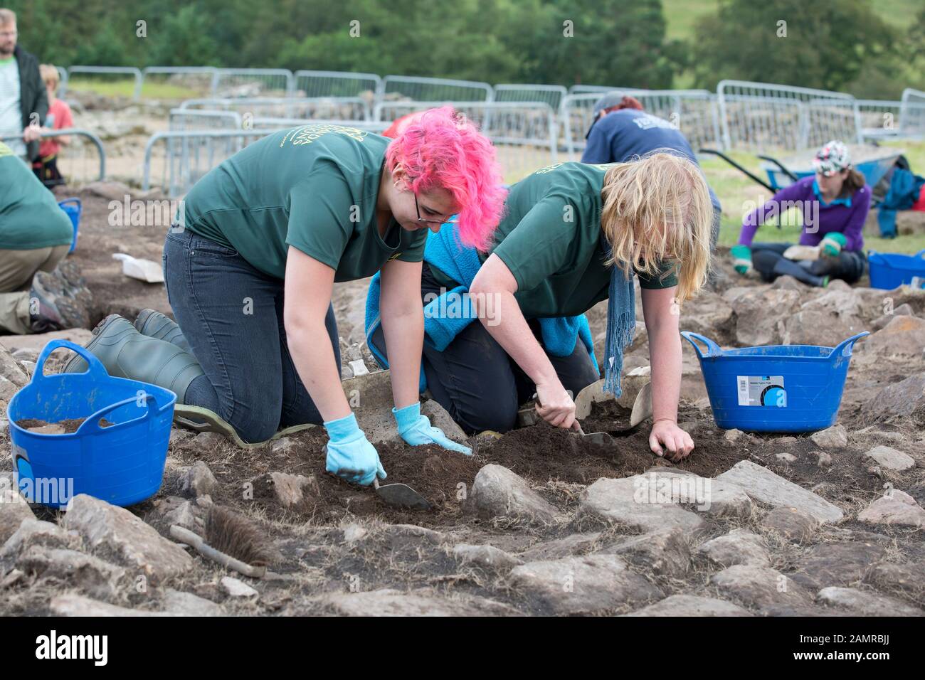 Archaeological excavation at the Roman Vindolanda site in Northumbria Stock Photo